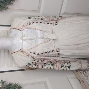 Free People All My Life Embroidered Boho Mini Dress Ivory Small